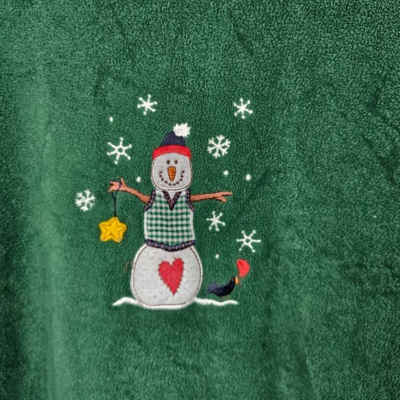 Christmas Holiday Joy Winter Warm Plush Soft Green Blue Snowman Print Sweater L - Picture 4 of 11